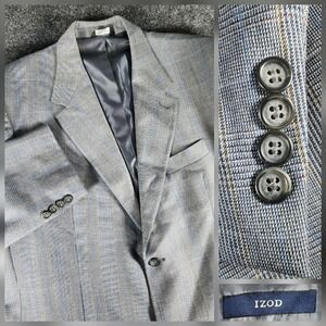 IZOD Men's Glen Plaid Wool Gray Sport Coat Blazer Jacket Size 46L